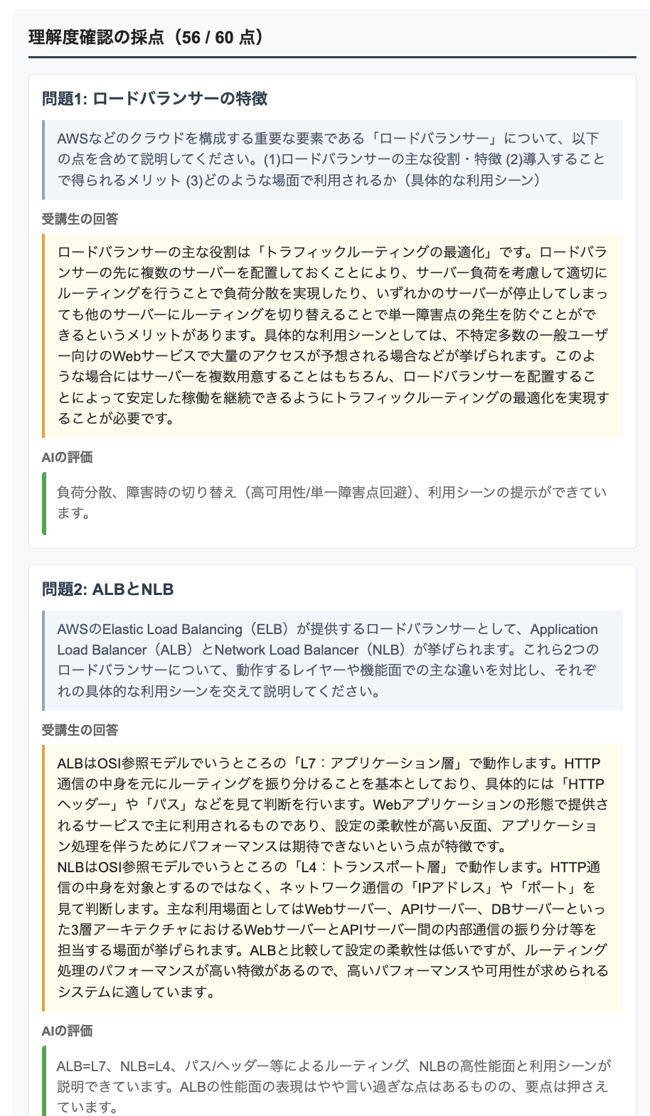 採点レポート - 構成図と理解度確認の採点
